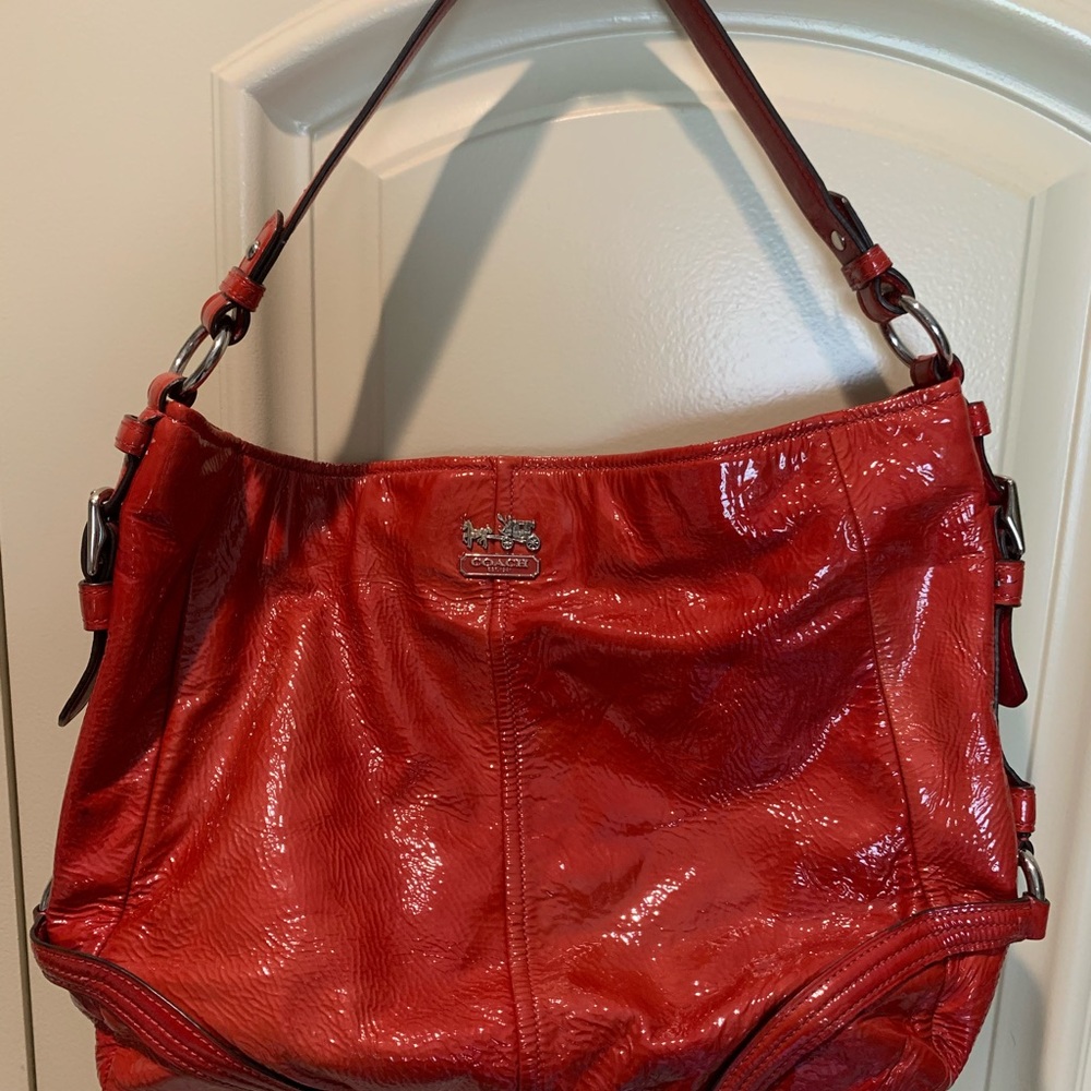 Red patent leather Coach pocketbook